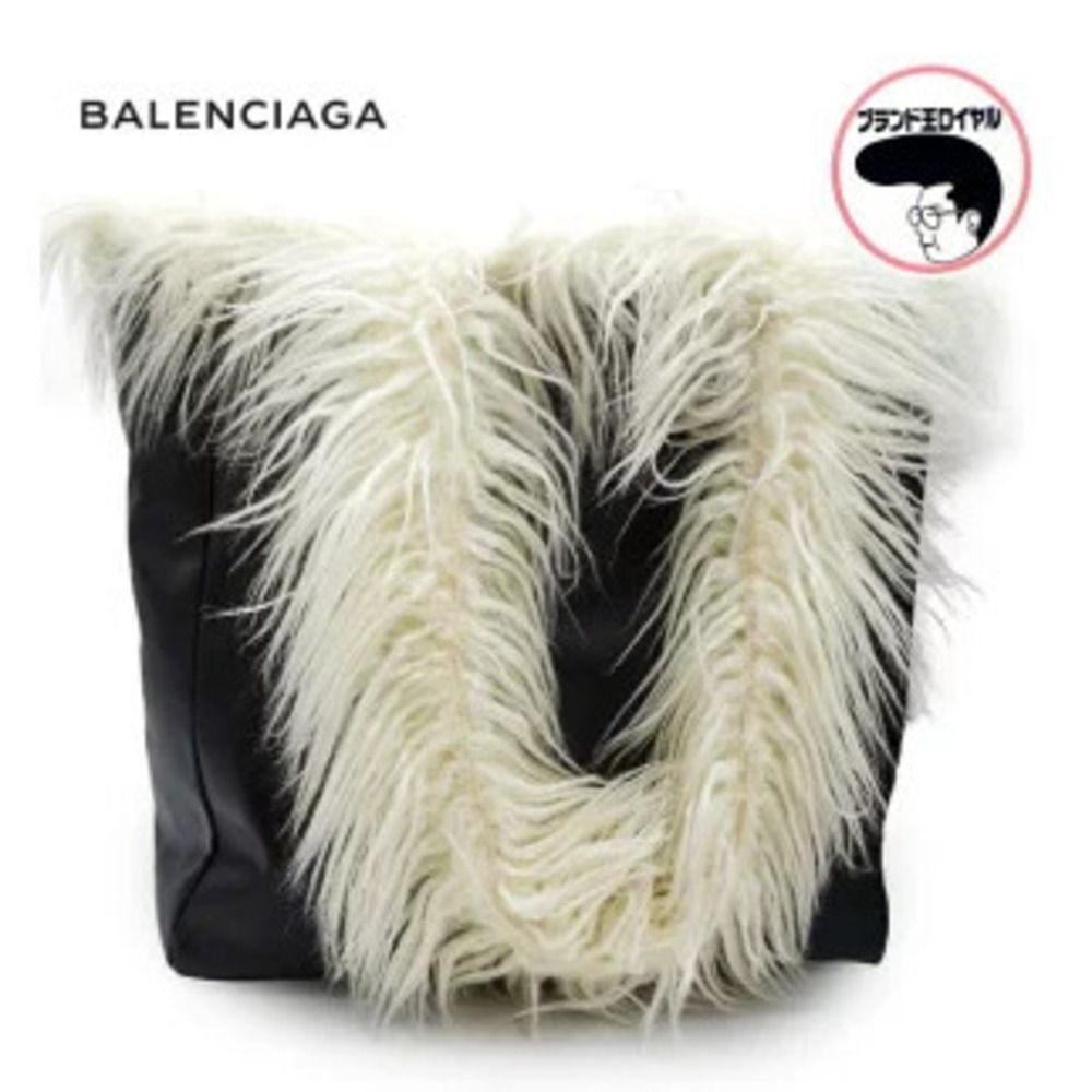 BALENCIAGA Fur Tote Leather Black